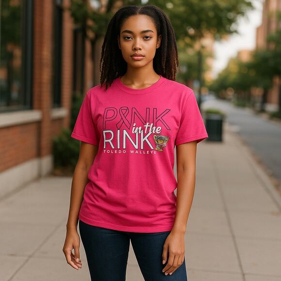 Toledo Walleye Tops - Toledo Walleye Pink in the Rink Breast Cancer Awareness Tee Medium